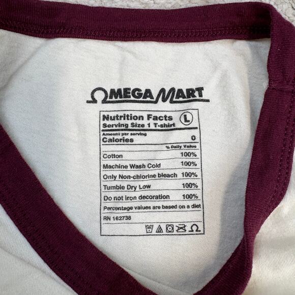 NWOT Omega Mart Tattoo Chicken Ringer Graphic T-Shirt Cream Red Size L - Picture 4 of 4